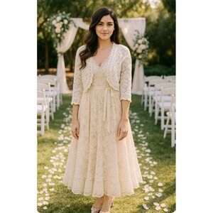 Romantic fairy charm Women's  Cream Crochet Knit Open Front Cardigan Shrug L